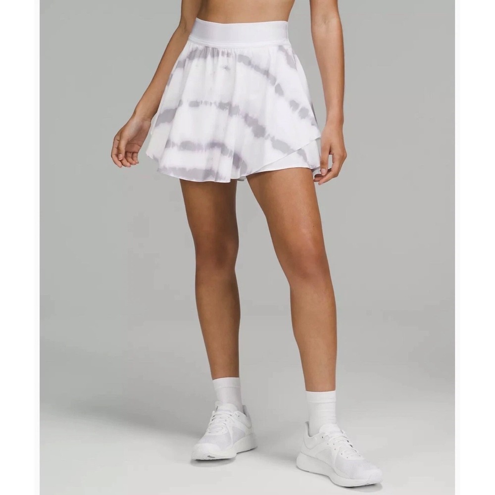 Lululemon Court Rival High Rise TieDye Grey Lilac White Ruffle Skort Size 8